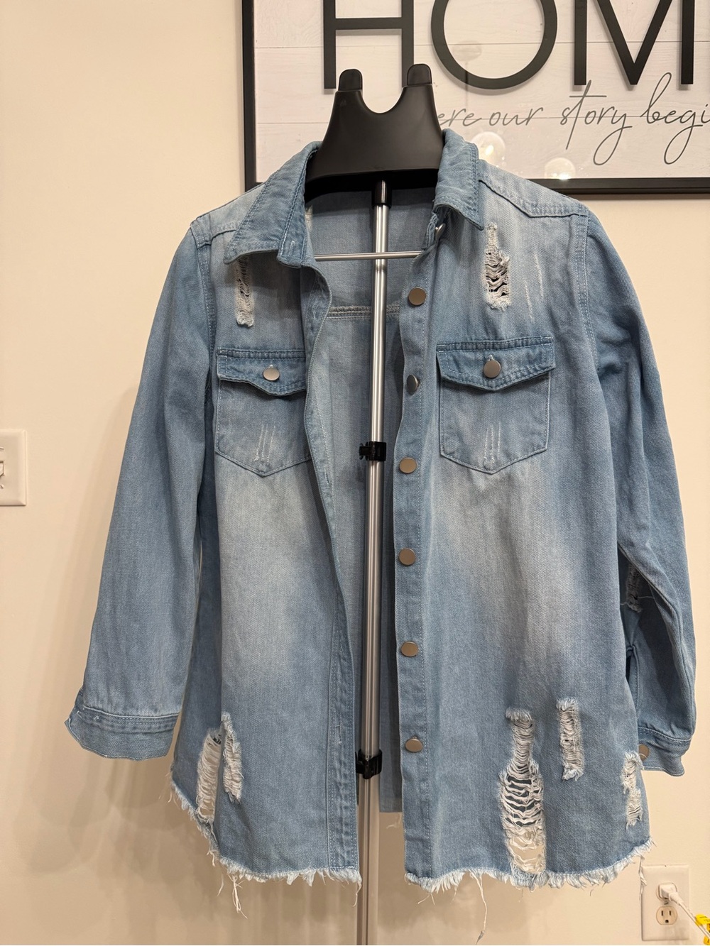 Distressed Light Blue Denim Jacket for Women